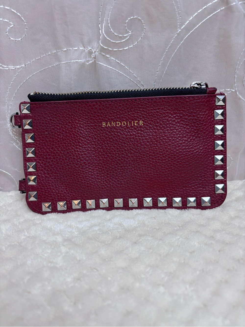 BANDOLIER Studded Red Leather Crossbody Bag Pouch with Protective Cover